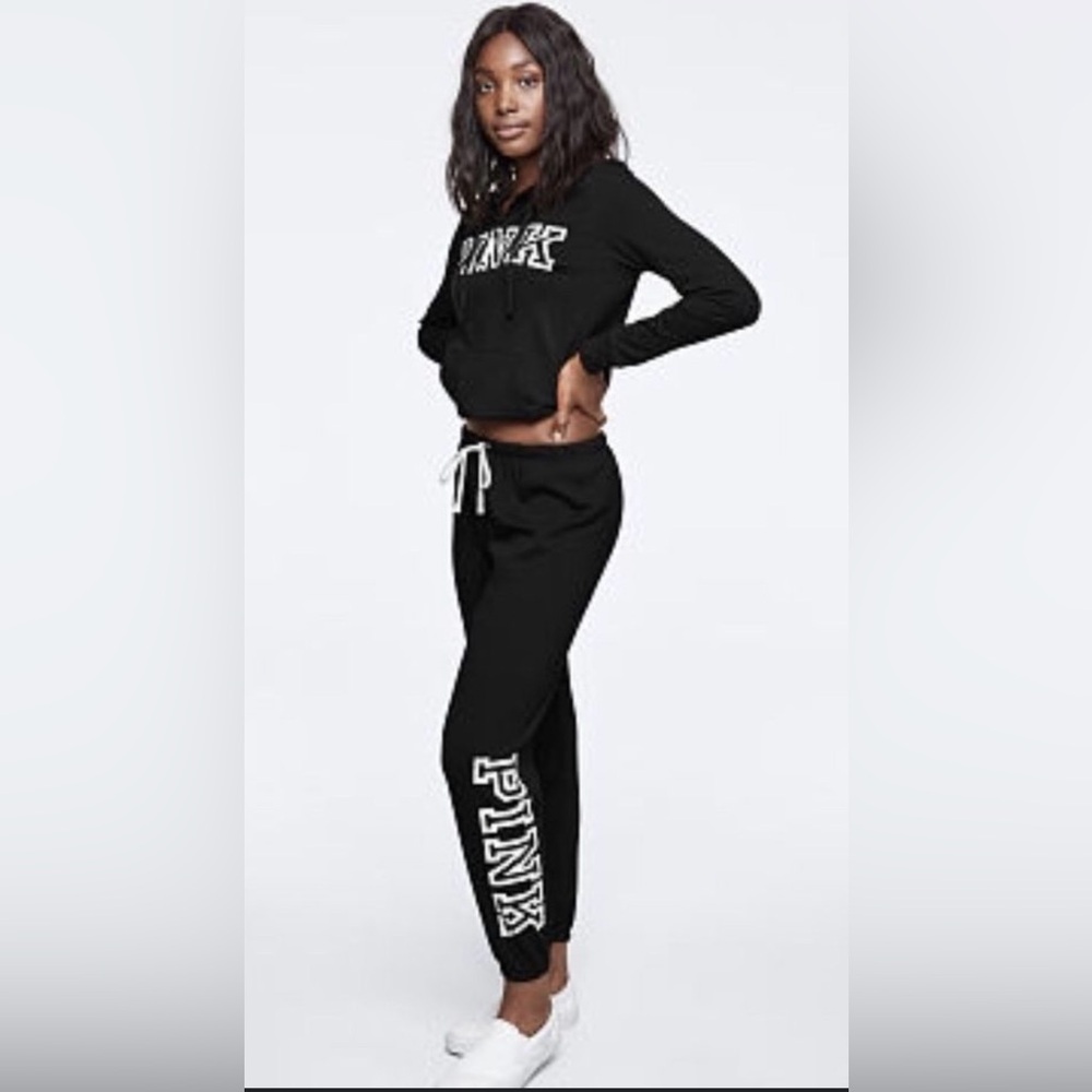 Victoria's Secret Black PINK Logo Sweatshirt & Jogging Pants Set Size XS NWOT